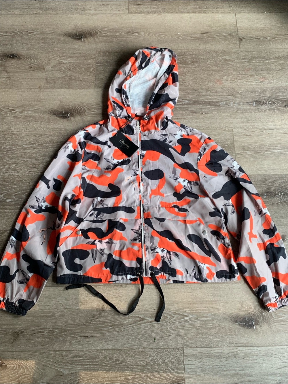Shinestar Jacket Windbreaker Boys XL Gray Black Orange Camouflage Zips Pockets